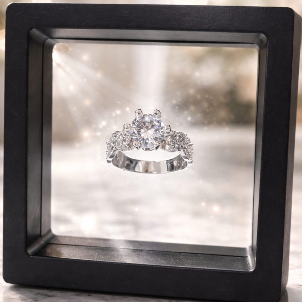 Elegant Sterling Silver Cubic Zirconia Engagement Ring - White